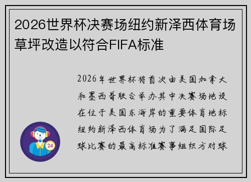 2026世界杯决赛场纽约新泽西体育场草坪改造以符合FIFA标准